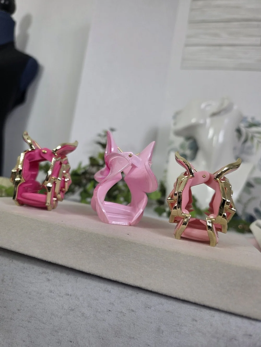 Set of 3  Hair Claw Clip Pink Rose Plumeria Flower New